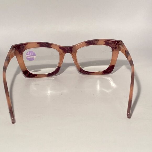 1337 Gretchen Reading Glasses 4.0 Square Black Pink Tortoise Frames NWT - Picture 5 of 9